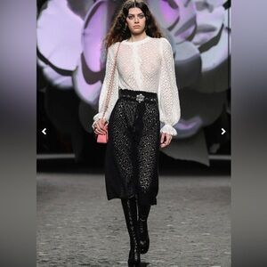 CHANEL 23K Runway Dress White Black Lace Wool with Slip 36